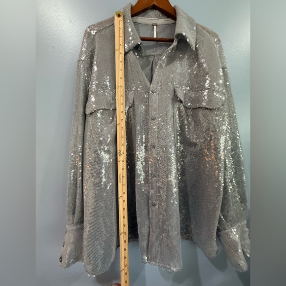 Free People Disco Margarita Sequin
Button Down Top in Silver Large - Picture 9 of 10